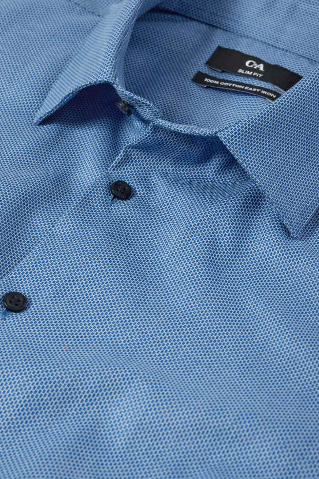 Uomo - Camicia business - slim fit - collo all'italiana - facile da stirare - con motivi - blu