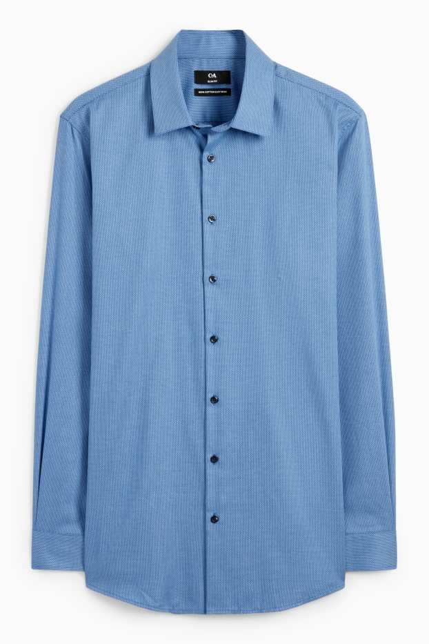 Uomo - Camicia business - slim fit - collo all'italiana - facile da stirare - con motivi - blu