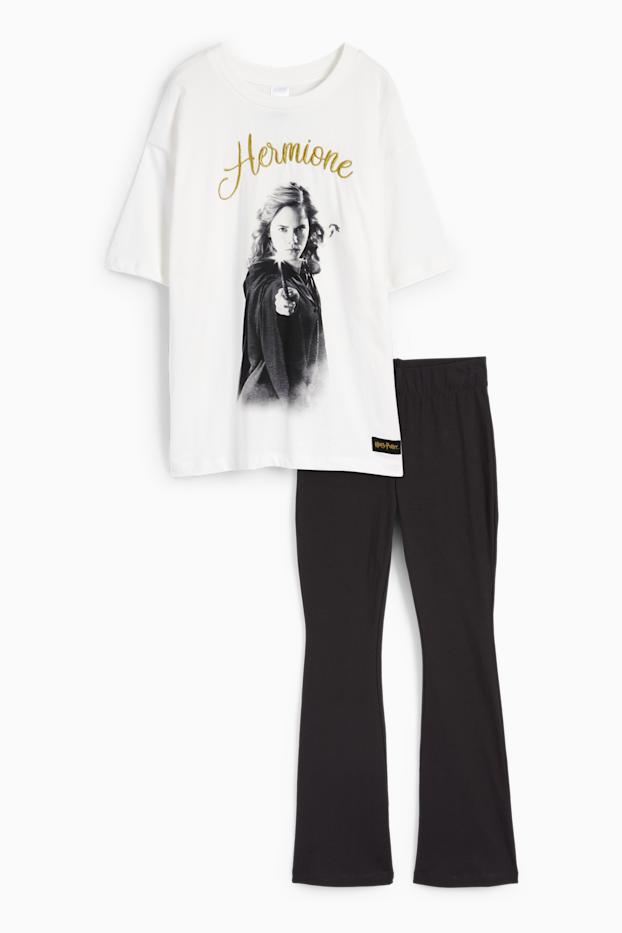 Dzieci dziewczynki - Harry Potter - zestaw - koszulka z krótkim rękawem i legginsy z rozszerzanymi nogawkami - 2 części - czarny / biały