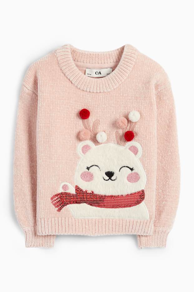 Enfants filles - Ours polaire - pullover de Noël - rose