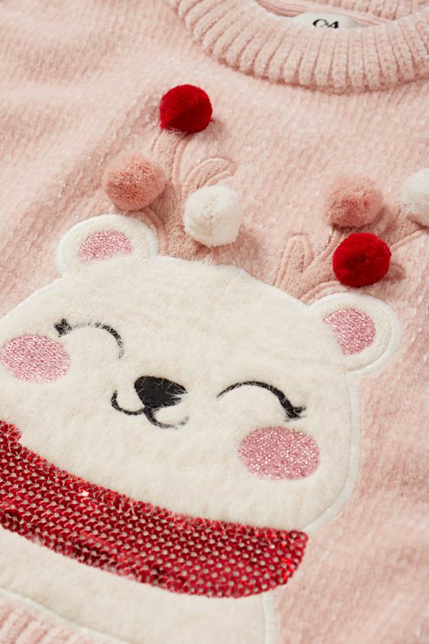 Enfants filles - Ours polaire - pullover de Noël - rose