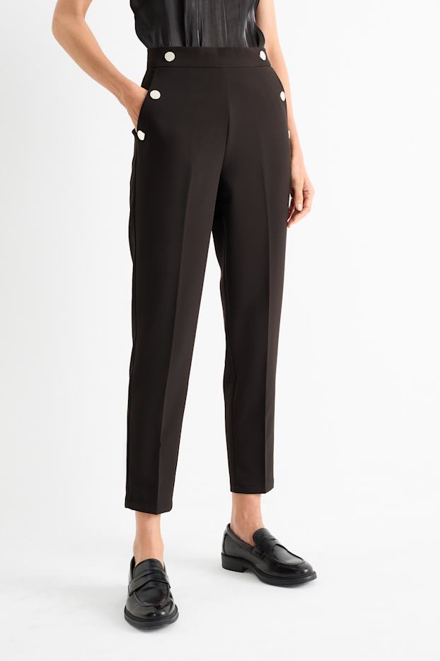 Dona - Pantalons de tela - high waist - tapered fit - negre