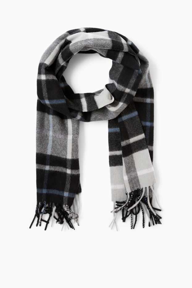 Hombre - Bufanda con flecos y mezcla de cachemir - mezcla de lana - de cuadros - negro