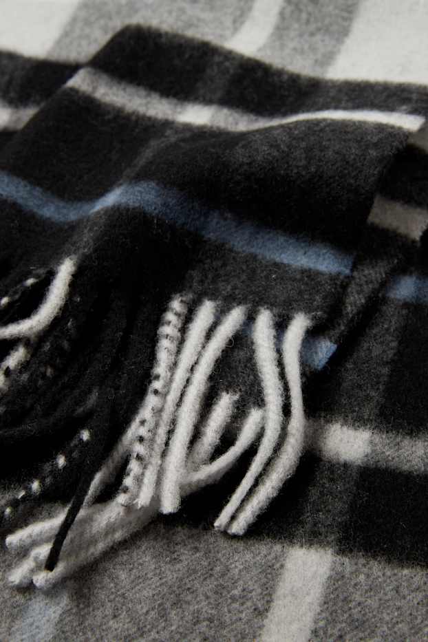 Hombre - Bufanda con flecos y mezcla de cachemir - mezcla de lana - de cuadros - negro