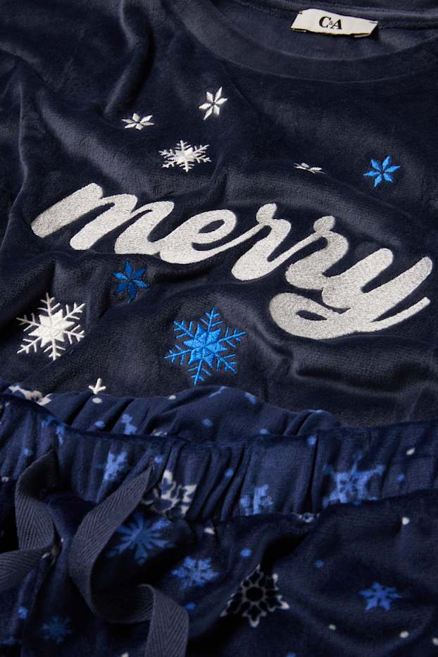 Dames - Winterpyjama voor kerst - donkerblauw
