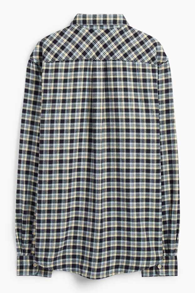Bărbați - Cămașă din flanel - regular fit - guler cu nasturi - în carouri - albastru închis