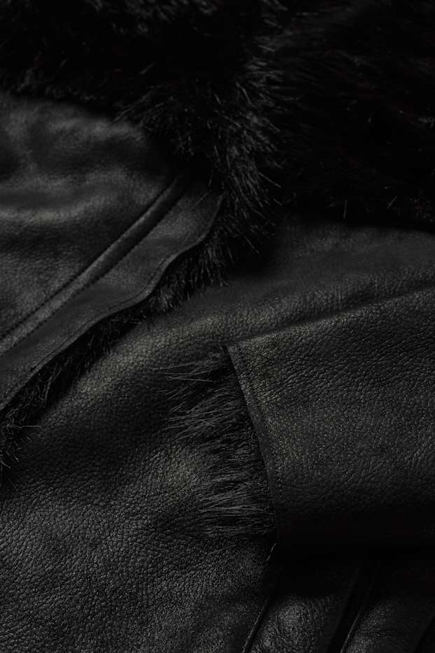 Femei - Jachetă din piele shearling falsă - imitație de piele - negru