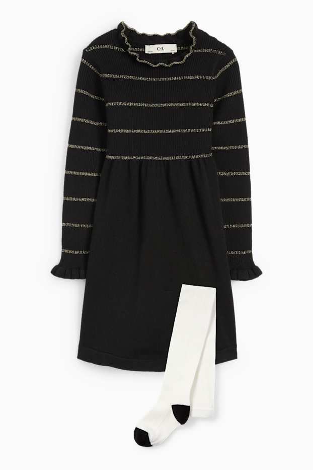 Enfants filles - Ensemble - robe de maille et collants - 2 pièces - noir