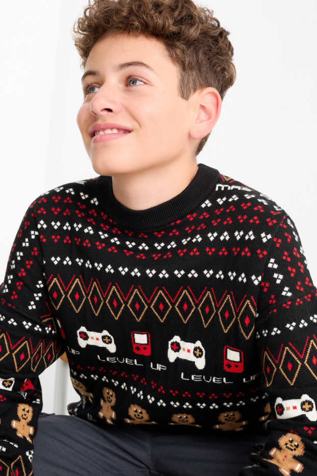 Children Boys - Christmas jumper - gaming - black