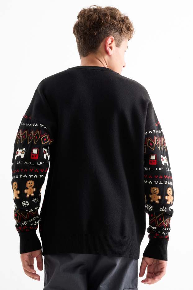 Children Boys - Christmas jumper - gaming - black