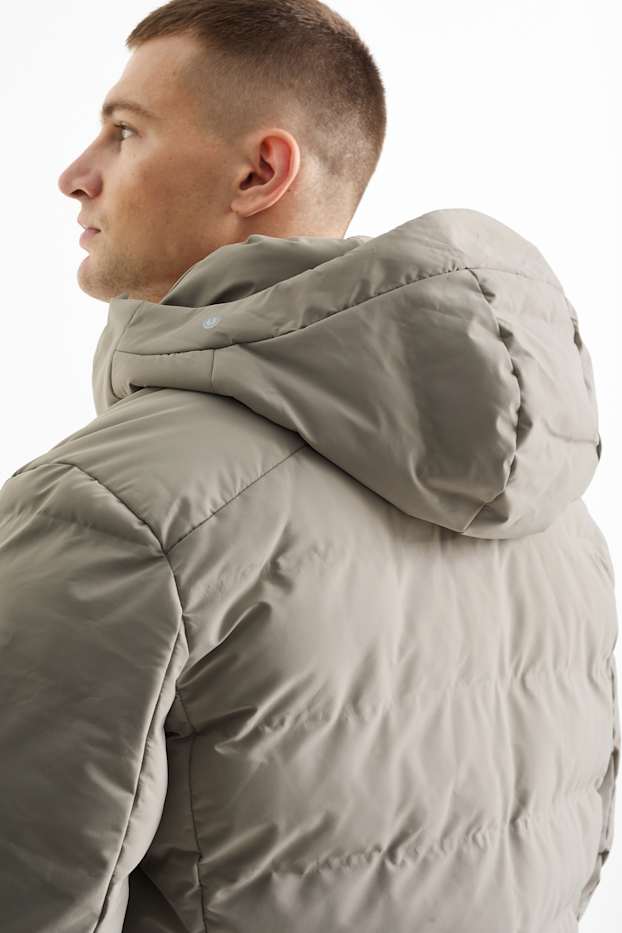 Men - Quilted jacket with hood - water-repellent - gray