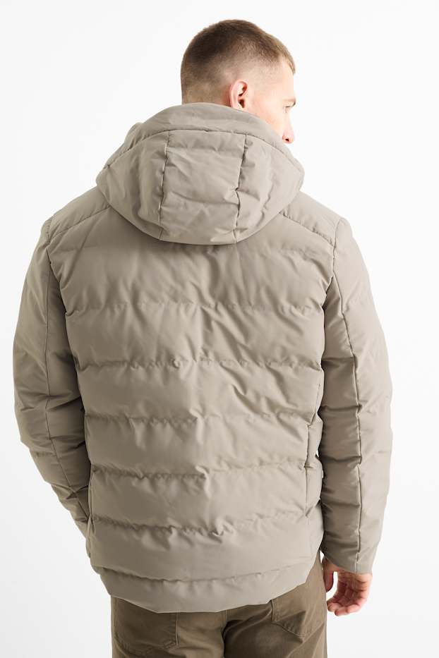 Men - Quilted jacket with hood - water-repellent - gray