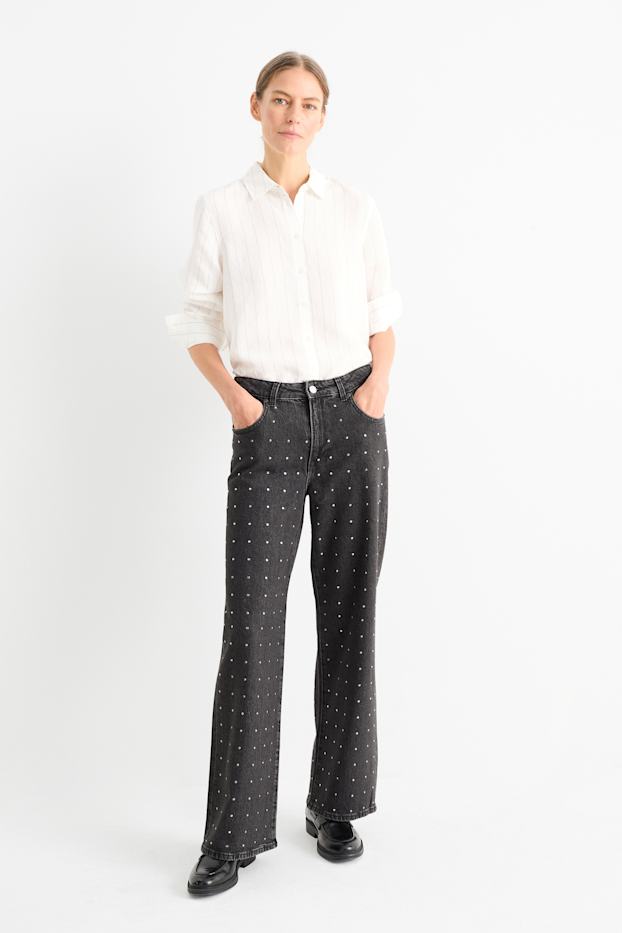 Femmes - Wide leg jean - mid waist - gris foncé