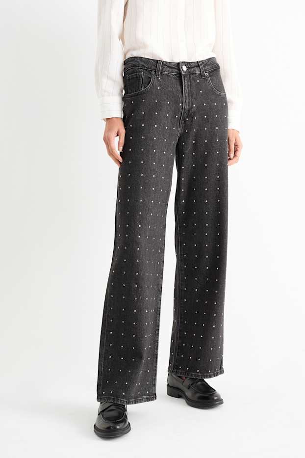 Femmes - Wide leg jean - mid waist - gris foncé