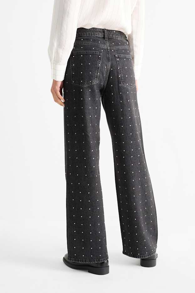 Femmes - Wide leg jean - mid waist - gris foncé