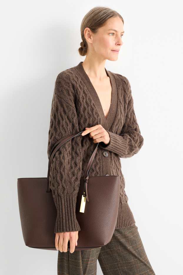 Dames - Grote shopper - imitatieleer - donkerbruin