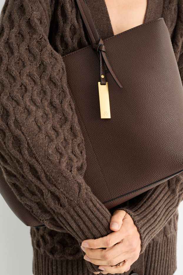 Dames - Grote shopper - imitatieleer - donkerbruin