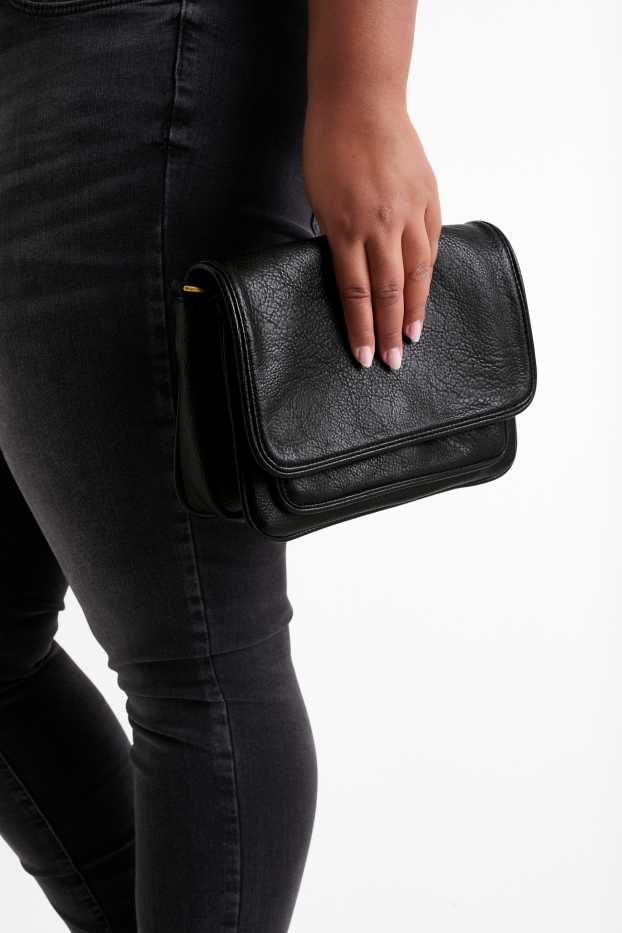 Dames - Schoudertas met afneembare draagriem - imitatieleer - zwart
