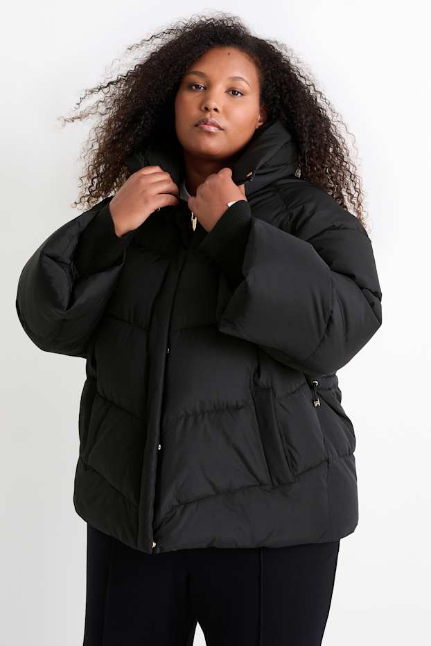 Damen - Steppjacke mit Kapuze - schwarz