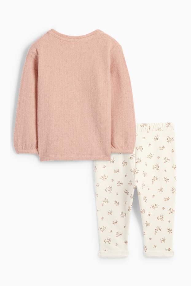 Baby Mädchen - Blümchen - Baby-Outfit - 2 teilig - dunkelrosa