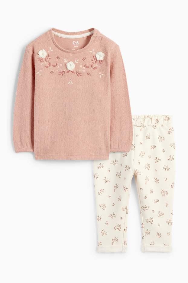 Baby Mädchen - Blümchen - Baby-Outfit - 2 teilig - dunkelrosa