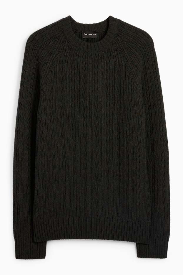 Herren - Pullover mit Kaschmir-Anteil - gerippt - schwarz