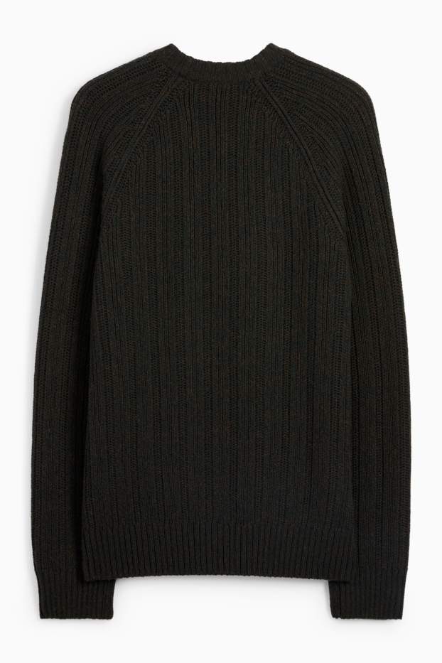 Herren - Pullover mit Kaschmir-Anteil - gerippt - schwarz