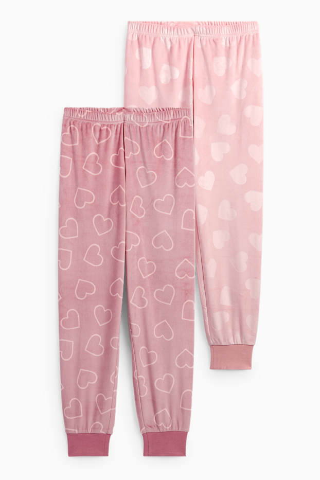 Enfants filles - Lot de 2 - cœur - bas de pyjama - rose foncé