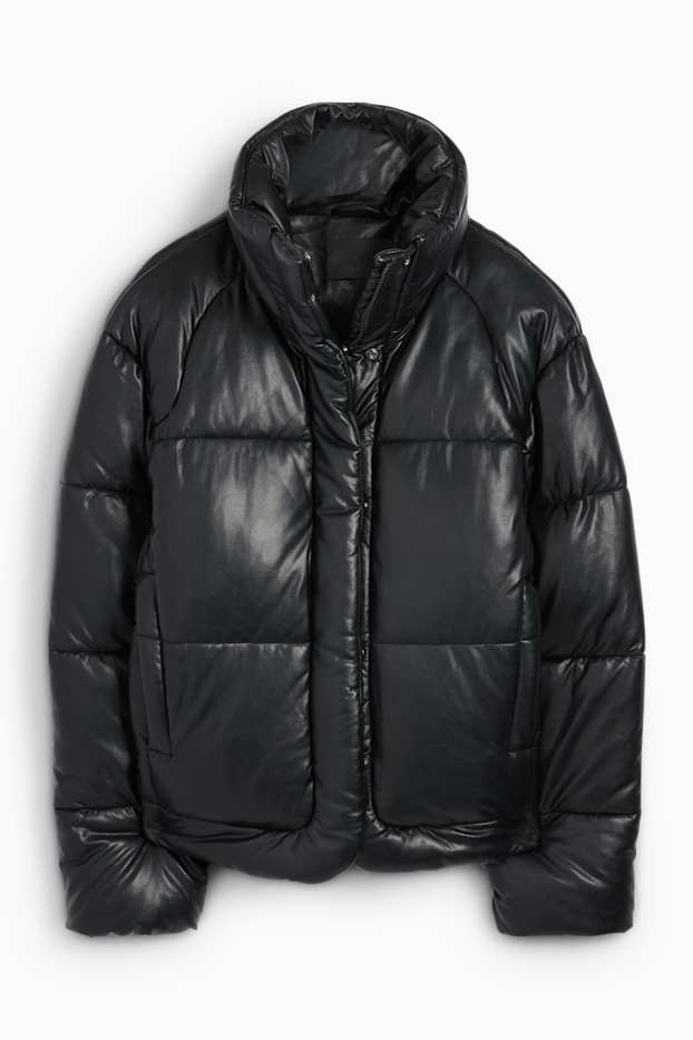 Women - Quilted jacket - faux leather - black