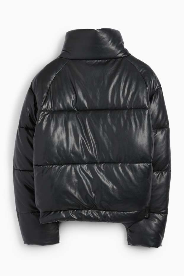 Women - Quilted jacket - faux leather - black