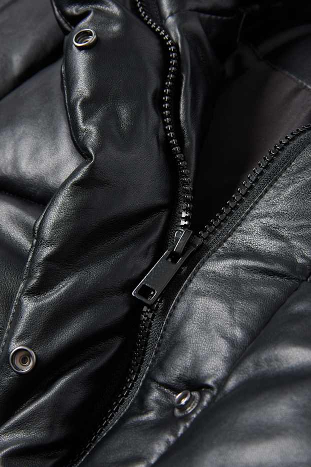 Women - Quilted jacket - faux leather - black
