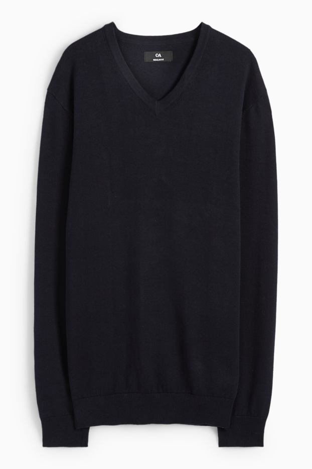 Hommes - Pullover en fine maille et chemise - regular fit - col kent - bleu foncé