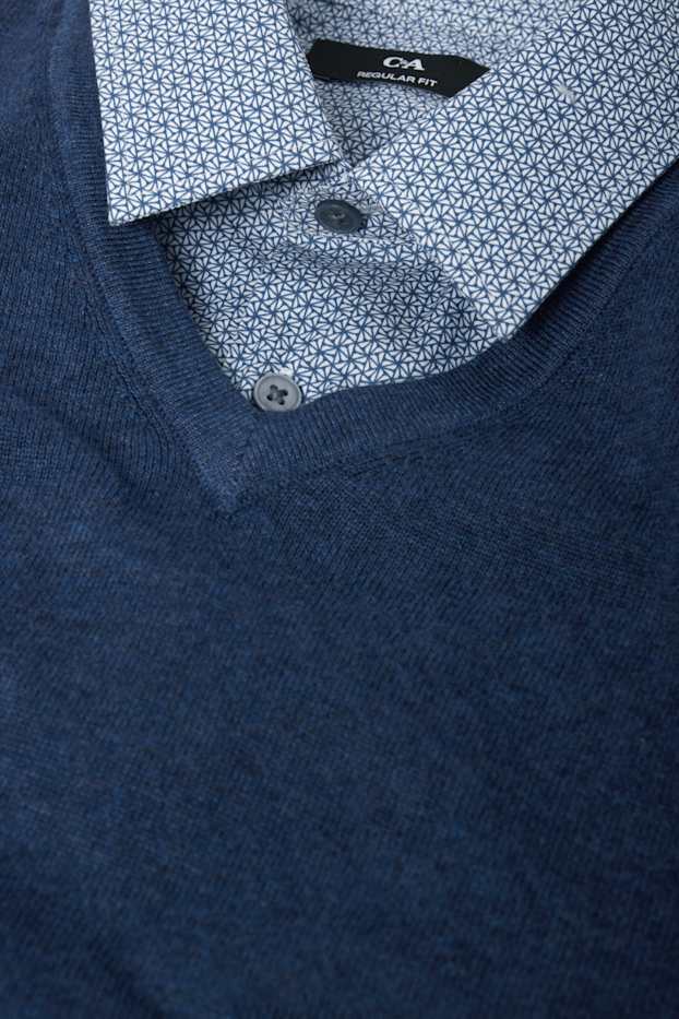 Herren - Feinstrick-Pullover und Hemd - Regular Fit - Kent - blau