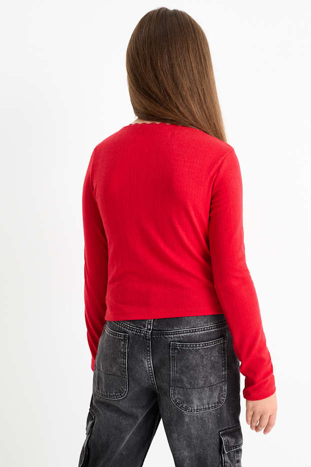 Enfants filles - Lot de 2 - hauts à manches longues - rouge
