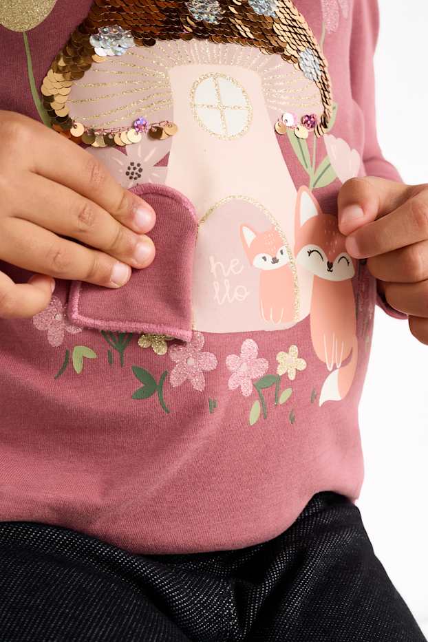 Copii - Fete - Pădure - tricou cu mânecă lungă - roz închis