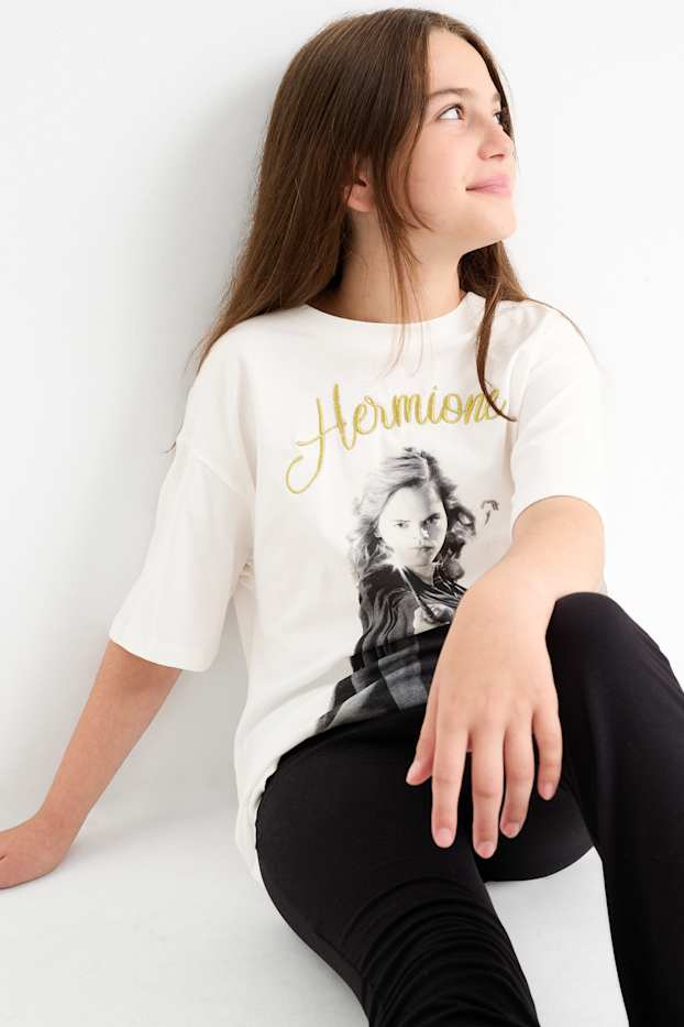 Dzieci dziewczynki - Harry Potter - zestaw - koszulka z krótkim rękawem i legginsy z rozszerzanymi nogawkami - 2 części - czarny / biały