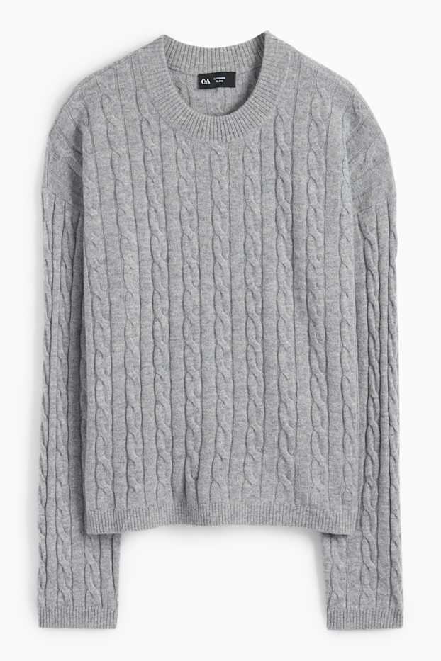 Donna - Maglione con cashmere - misto lana - motivo treccia - grigio