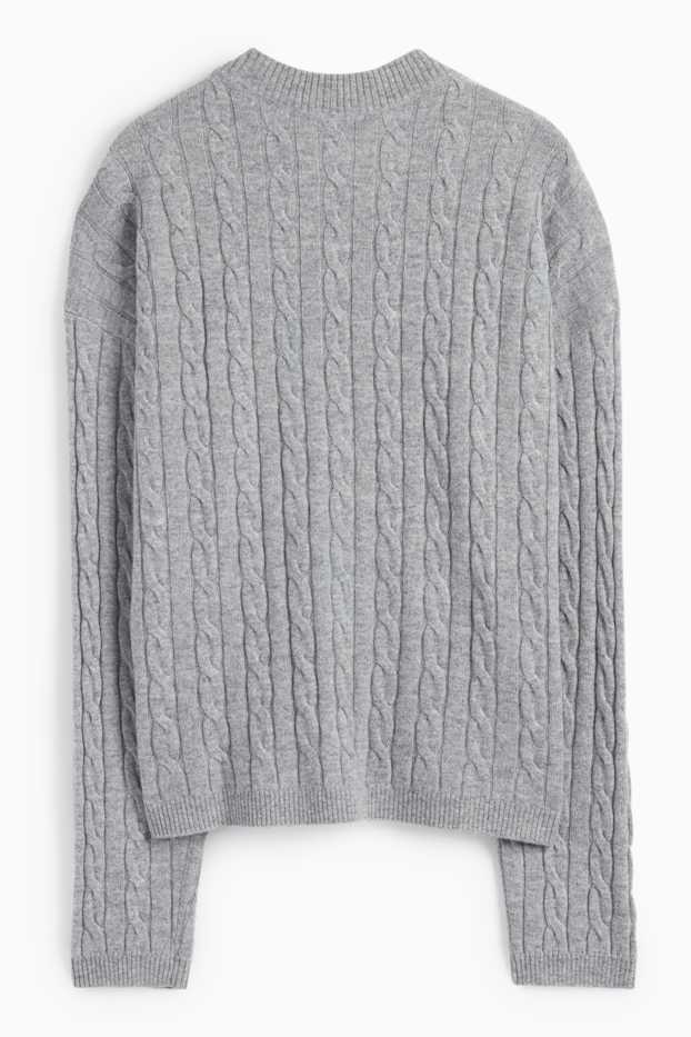 Donna - Maglione con cashmere - misto lana - motivo treccia - grigio
