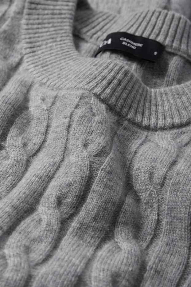 Donna - Maglione con cashmere - misto lana - motivo treccia - grigio