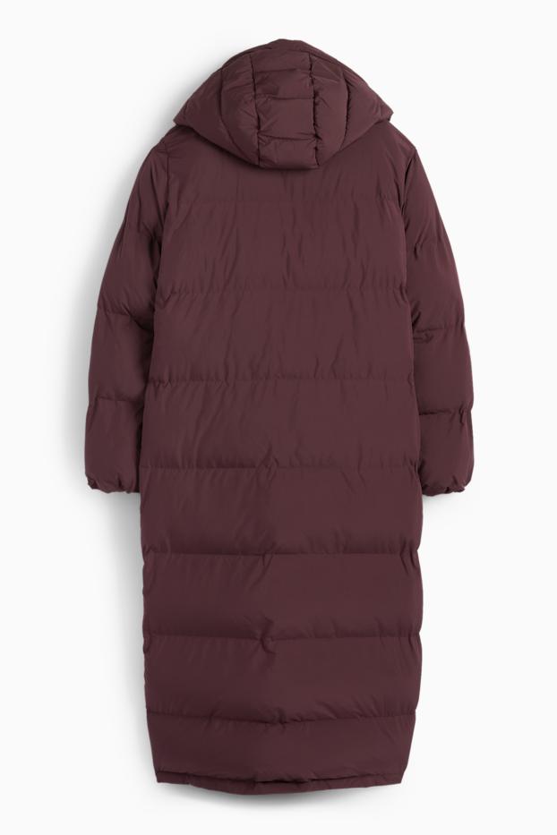 Women - Quilted coat with hood - bordeaux