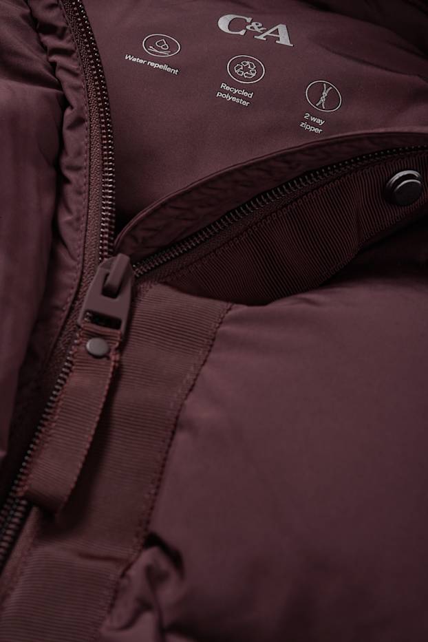 Women - Quilted coat with hood - bordeaux