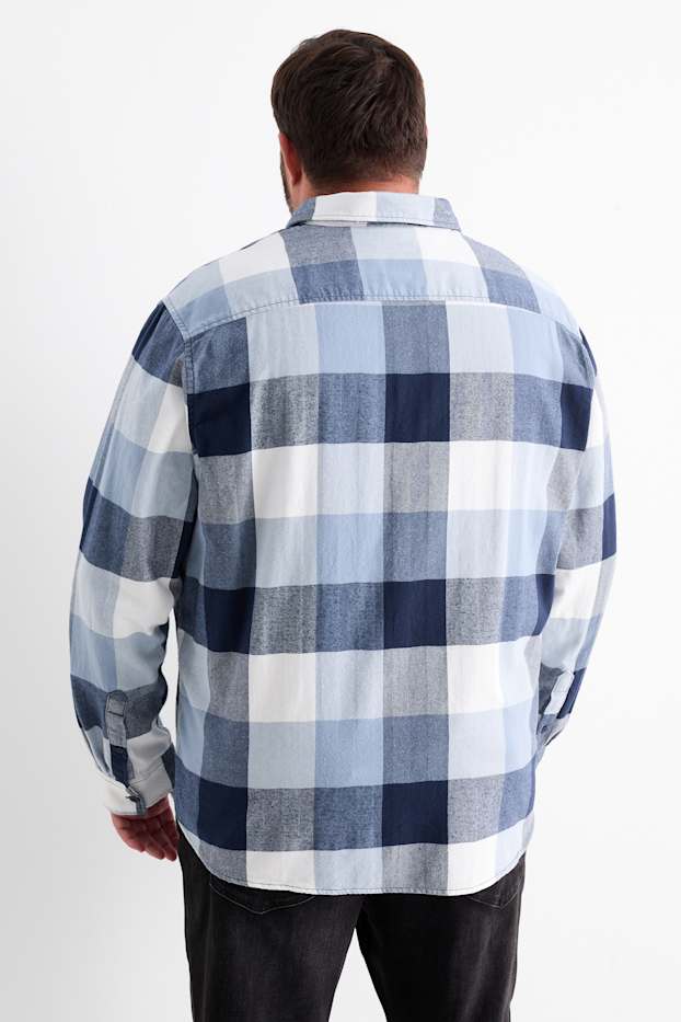 Heren - Overhemd - regular fit - kent - geruit - blauw