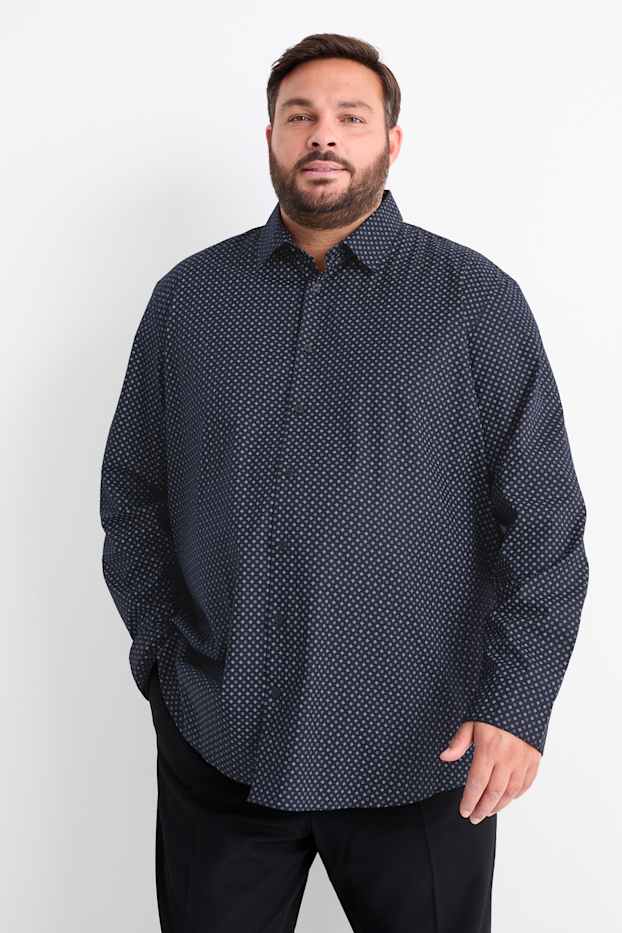 Bărbați - Cămașă - regular fit - guler Kent - ușor de călcat - print minimalist - albastru închis