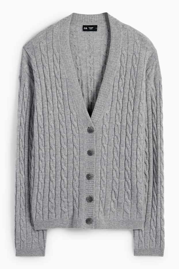 Femmes - Gilet en maille avec teneur en cachemire - mélange de laine - motif tressé - gris