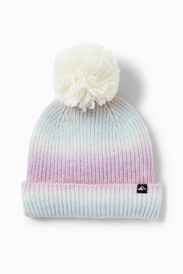 Enfants filles - Bonnet à pompon - côtelé - à motif - violet clair