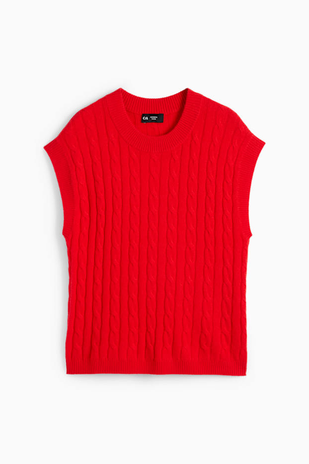 Damen - Pullunder mit Kaschmir-Anteil - Woll-Mix - Zopfmuster - rot