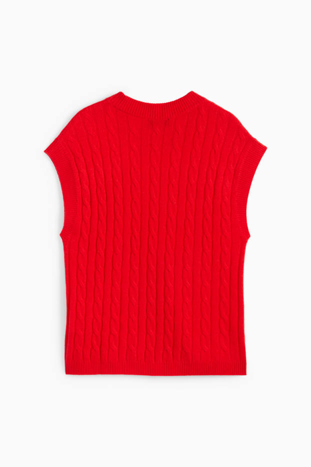 Damen - Pullunder mit Kaschmir-Anteil - Woll-Mix - Zopfmuster - rot