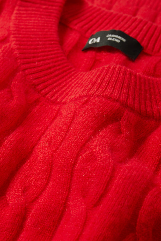 Damen - Pullunder mit Kaschmir-Anteil - Woll-Mix - Zopfmuster - rot