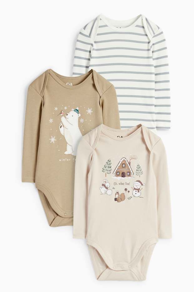 Unisex - Multipack 3er - Tiere - Baby-Weihnachts-Body - beige