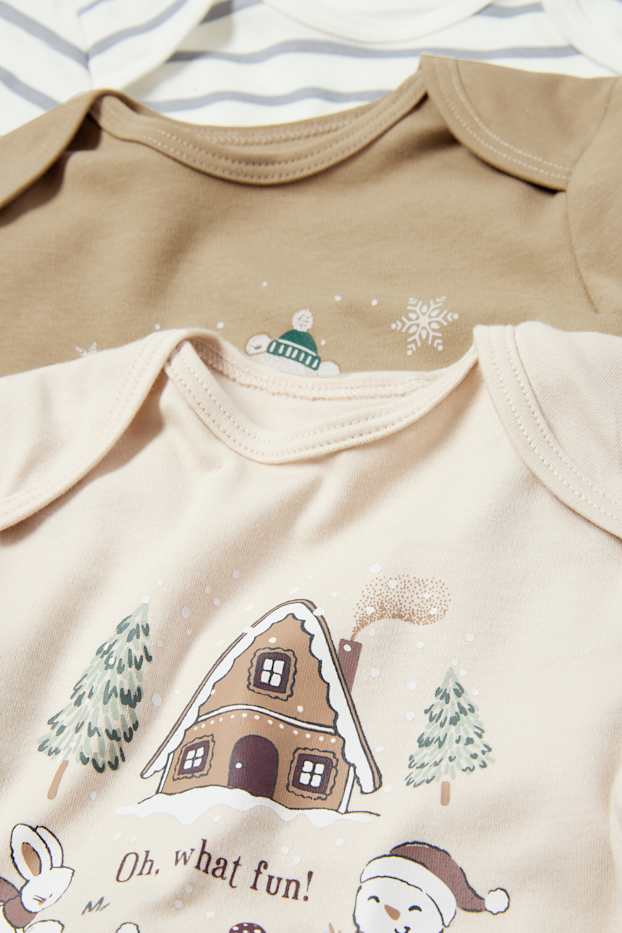 Unisex - Multipack 3er - Tiere - Baby-Weihnachts-Body - beige